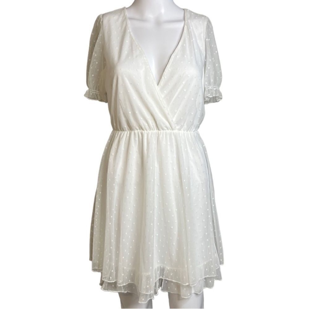 Allison & Kelly Short Sleeve Polka Dot Tulle Dress White Size Small